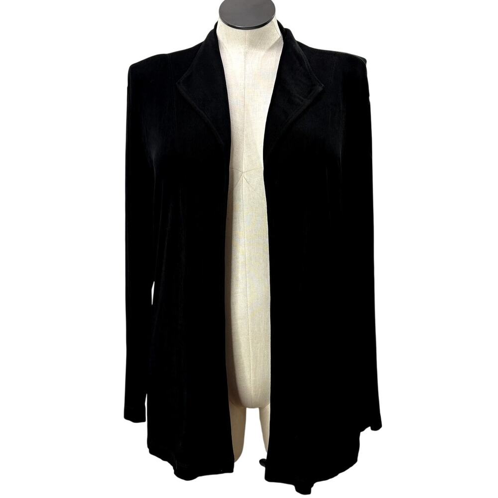 Chicos Travelers Size 3/XL Cardigan Sweater Slinky Fabric Black Open Front